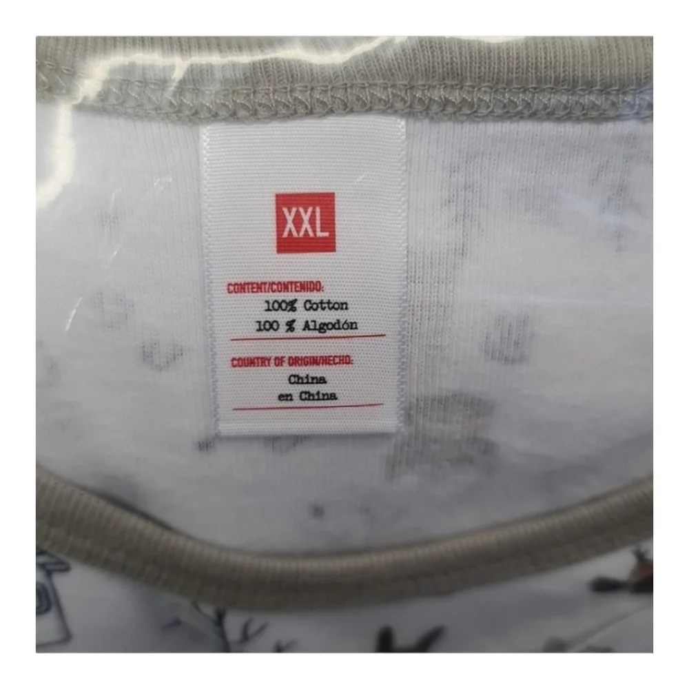 Cabin Print Matching Cotton Pajama Set, White with Print, XXL
